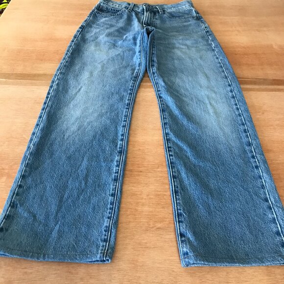 Uniqlo JW Anderson Wide Leg Jeans Women 23 Blue Mid Rise Medium Wash Stretch - Picture 1 of 11